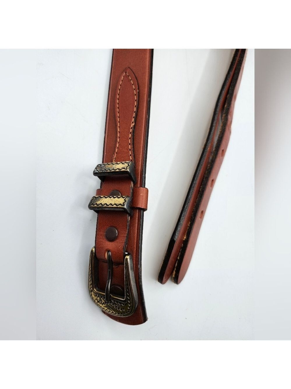 Ranger Brown Leather Belt with Fancy Gold Buckle - Picture 5 of 8